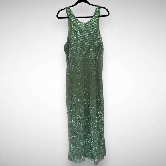 ByTiMo Sequins Strap Green Sleeveless Long Maxi Slip Dress Size Medium Party - Picture 2 of 10